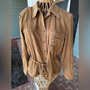 Vintage RK Original 6P Petite Embroidered Floral Tie Waist Blouse Boho Festival